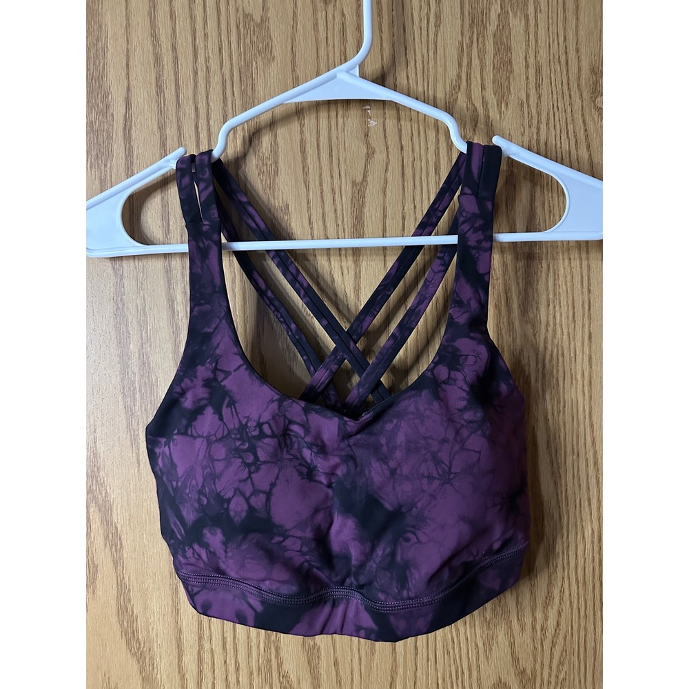 Lululemon Energy Bra Tie Dye Sports Bra Purple Black Criss Cross Straps Size 6